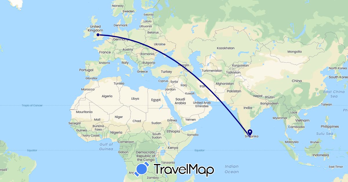 TravelMap itinerary: driving in United Kingdom, Sri Lanka (Asia, Europe)